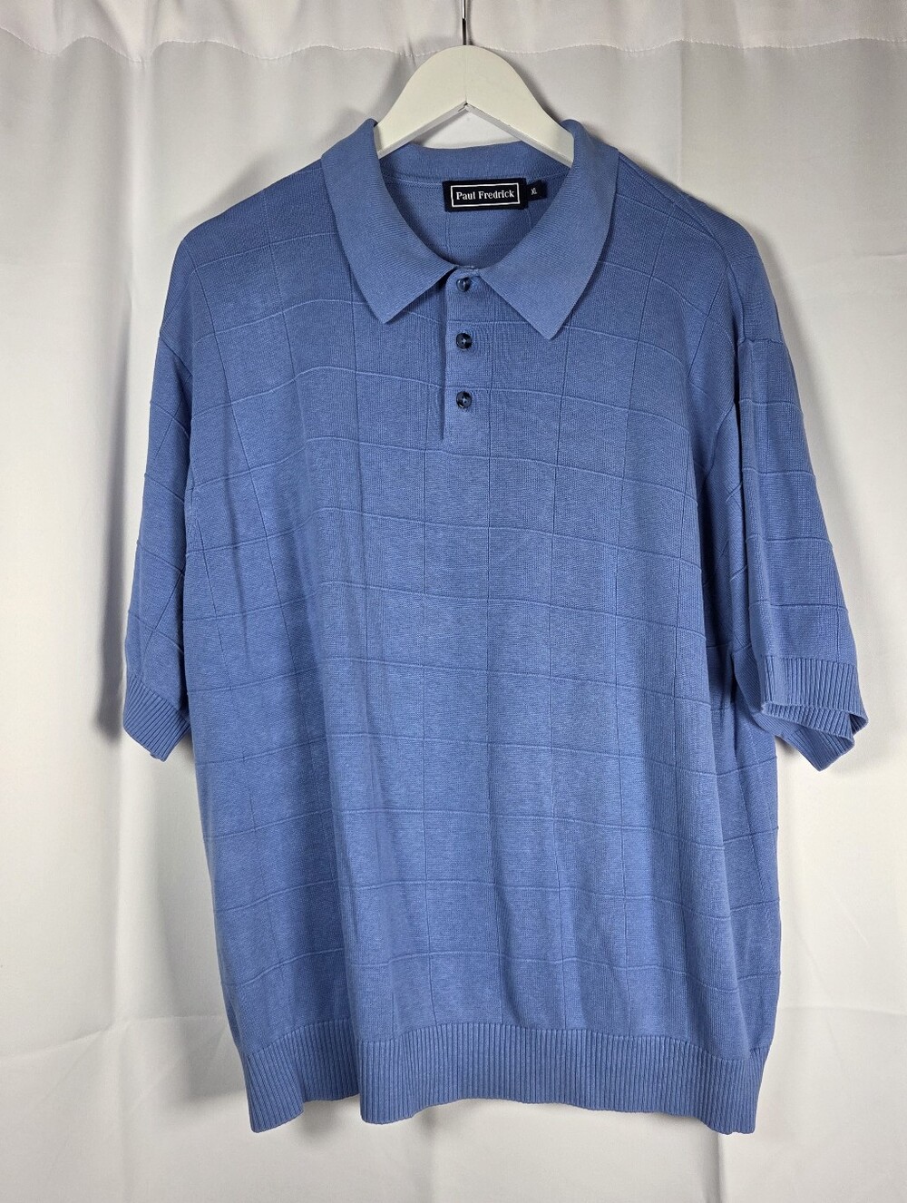 Paul Frederick 100% Silk Short Sleeve Polo Style Blue Sweater Men's XL